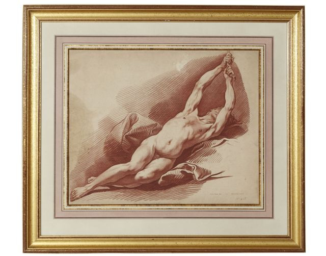 PAR GILLES DEMARTEAU D'APRES CARLE VAN LOO ACADEMIE D'HOMME Gravure en manière de sanguine