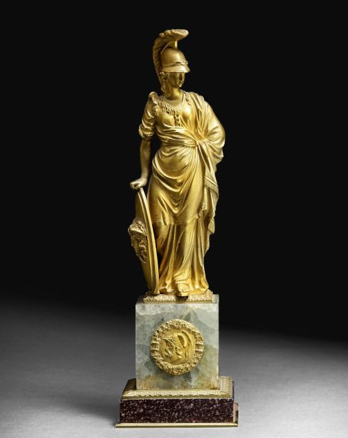 STATUETTE D'EPOQUE EMPIRE MINERVE DEBOUT TENANT UN BOUCLIER