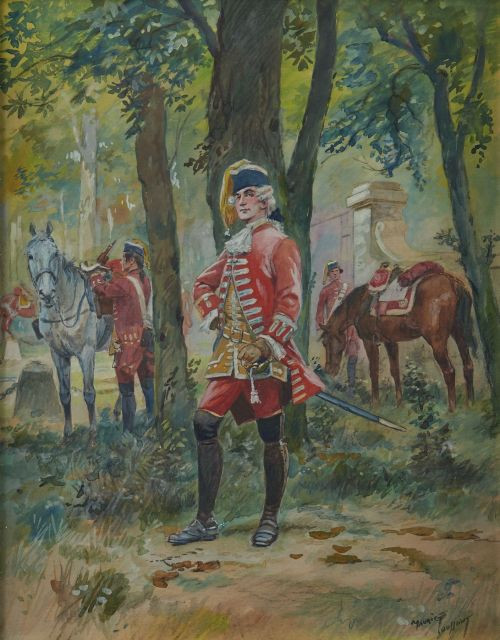 Toussaint Maurice " Cavaliers, époque Louis XV et XVI " 2 aquarelles, signées en bas à droite