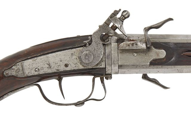 Long pistolet hollandais, à deux coups, à silex