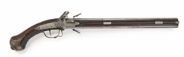 Long pistolet hollandais, à deux coups, à silex