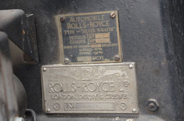 1952 Rolls Royce Silver Wraith par Hooper Carte grise française collectionChâssis n° WSG 22Moteur n° W21G- Belle présentation- Modèle d