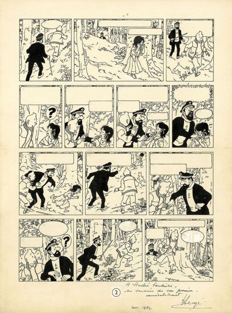 HERGÉ Georges REMI dit1907 – 1983LES BIJOUX DE LA CASTAFIOREEncre de Chine pour la planche 2 de cet album publié en 1963 aux édition...