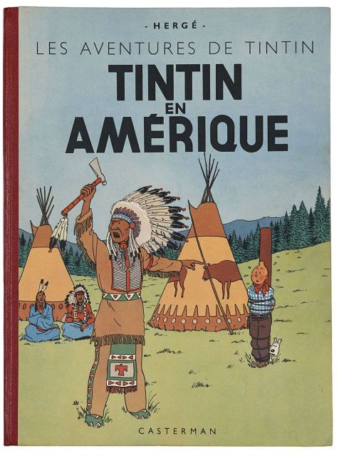 HERGÉTINTIN N°03TINTIN EN AMÉRIQUECasterman, 1945. Édition originale couleur, dos pelior rouge, 4ème plat B1. Titre en rouge à la pa...