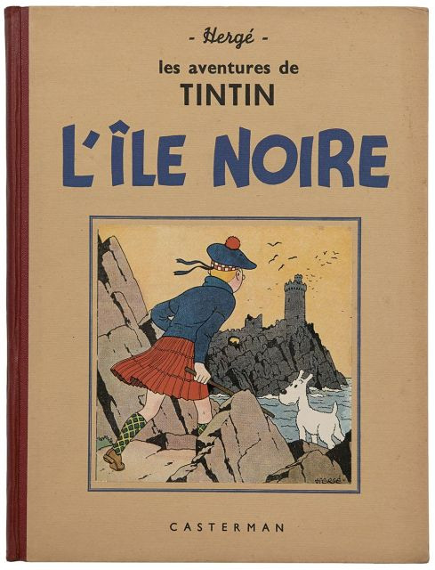 HERGÉTINTIN N°07L’ILE NOIRECasterman, 1941. Petite image collée, 4ème plat A17bis, dos pellior rouge. Pages de garde blanches. 4 hor...