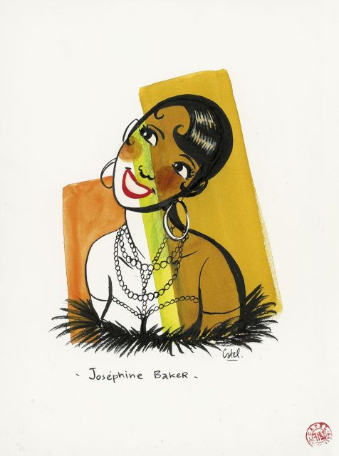 CATEL Catel MULLER diteNée en 1964JOSEPHINE BAKEREncre de Chine, aquarelle et gouache pour un portrait en couleur de Joséphine Baker...