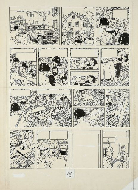 HERGÉ STUDIOS L’AFFAIRE TOURNESOL4 sérigraphies reprenant la planche 27 de cet album. Crayonné préliminaire et photos des voitures d...