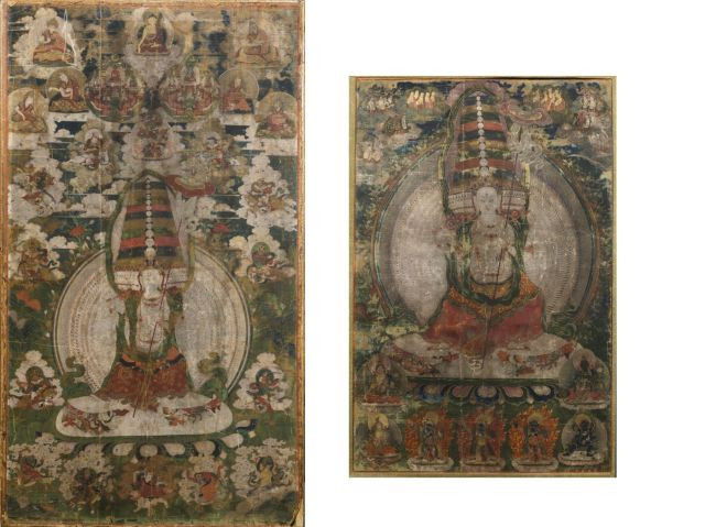 DEUX THANGKA À L'ENCRE ET COULEURS SUR TOILE, TIBET, XVIIIe SIÈCLE