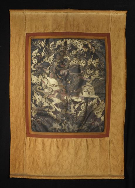 DEUX THANGKA À FOND NOIR, ENCRE ET COULEURS SUR TOILE, TIBET, XIXe SIÈCLE