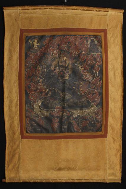 DEUX THANGKA À FOND NOIR, ENCRE ET COULEURS SUR TOILE, TIBET, XIXe SIÈCLE