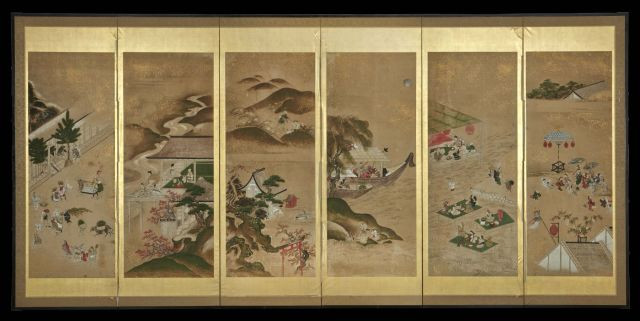 PAIRE DE PARAVENTS À SIX FEUILLES SUR PAPIER, JAPON, ÉPOQUE MEIJI, XIXe SIÈCLE