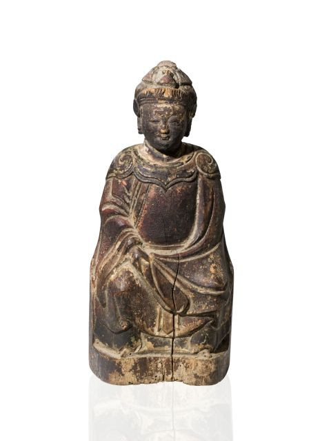 STATUETTE DE FEMME EN BOIS SCULPTÉ, CHINE, DYNASTIE QING, XVIIIe SIÈCLE