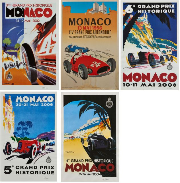 ¤ GRAND-PRIX HISTORIQUE DE MONACO  Quatre affiches des éditions 2002, 2004, 2006, 2008