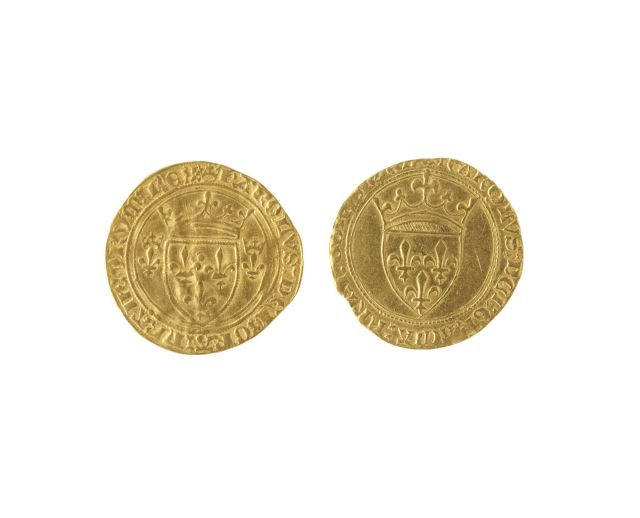 CHARLES VI (1380-1422). Ecu d'or. Montpellier. (Dy. 369b, L. 378A). Charles VII. Ecu d'or à la couronne. Tournai (Dy. 511A, L. 510 a...