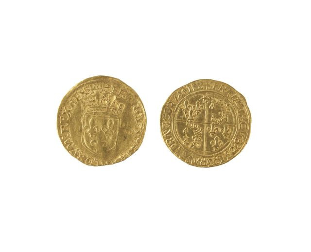 FRANCOIS Ier (1515-1547). Ecu d'or au soleil du Dauphiné. 2ème t.  (Dy. 783, L. 646). Ecu d'or au soleil. 5e t. Atelier ? (Dy. 775)....