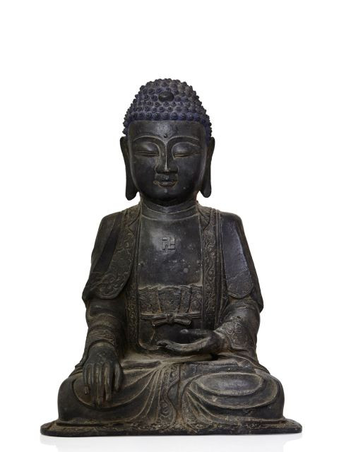 STATUE DE BOUDDHA EN BRONZE, CHINE, DYNASTIE MING, XVIIe SIÈCLE