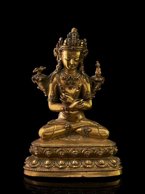 STATUETTE DE TARA EN BRONZE DORÉ, SINO-TIBÉTAIN, XVIIe - XVIIIe SIÈCLE