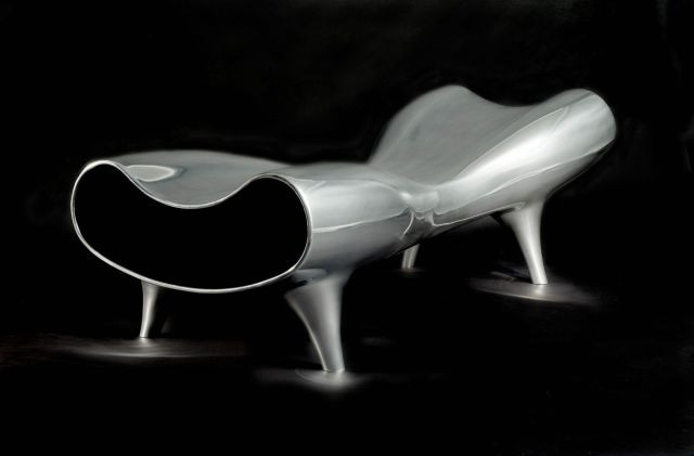 Marc NEWSON (Né en 1962) Orgone Stretch Lounge - 1993 Aluminium poli miroir et laqué noir