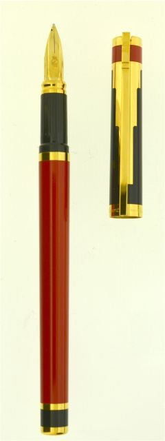 DUPONT Art Déco, stylo plume série limitée sortie en 1996 à 1500 exemplaires (n° 352). Corps et capuchon en laque rouge et noire, at...