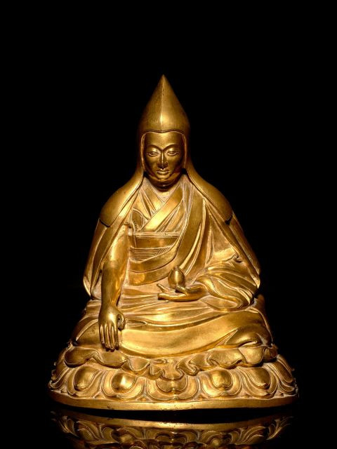 STATUE DE TSONGKHAPA EN BRONZE DORÉ, TIBET, XVIIIe-XIXe SIÈCLE