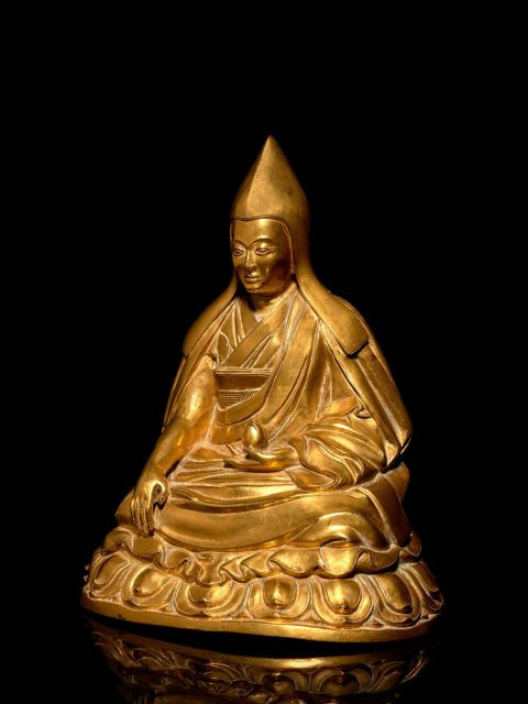 STATUE DE TSONGKHAPA EN BRONZE DORÉ, TIBET, XVIIIe-XIXe SIÈCLE