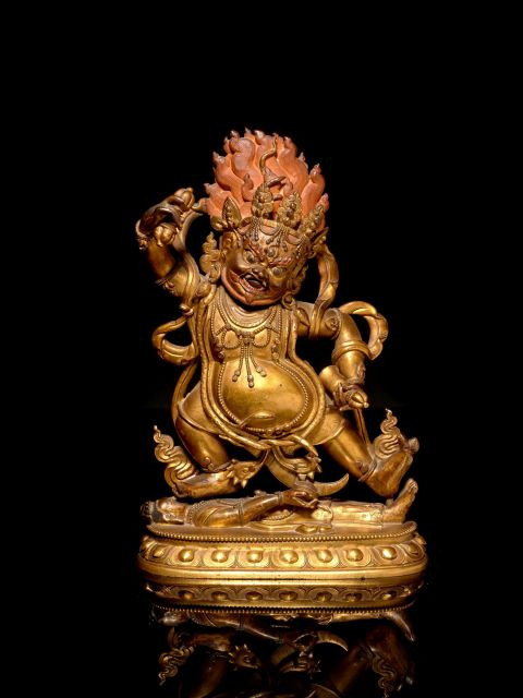 STATUETTE DE VAJRAPANI EN BRONZE DORÉ, TIBET, XVIIIe SIÈCLE