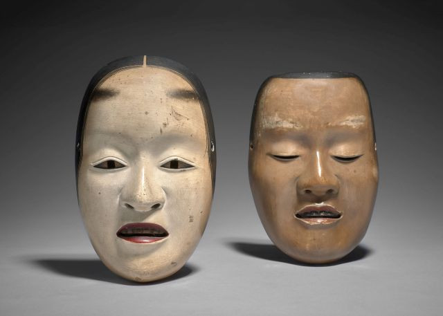 DEUX MASQUES DE THÉÂTRE NO, JAPON, XIXe SIÈCLE