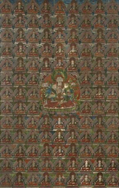 THANGKA DE BODHISATTVA ENCADRÉE, TIBET, XIXe SIÈCLE