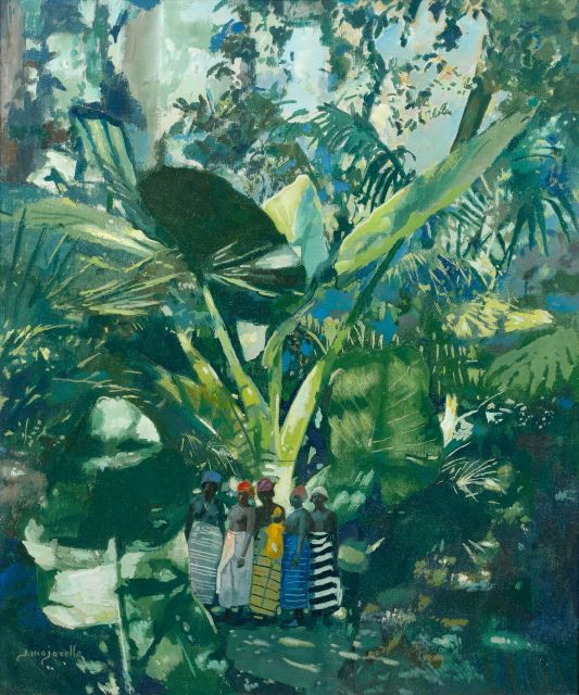 Jacques MAJORELLE 1886 - 1962 Groupe de femmes en forêt, Guinée Tempera sur toile