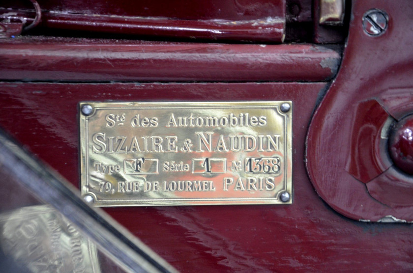 1908 Sizaire & Naudin Type F1 8 HP Sport  No reserve