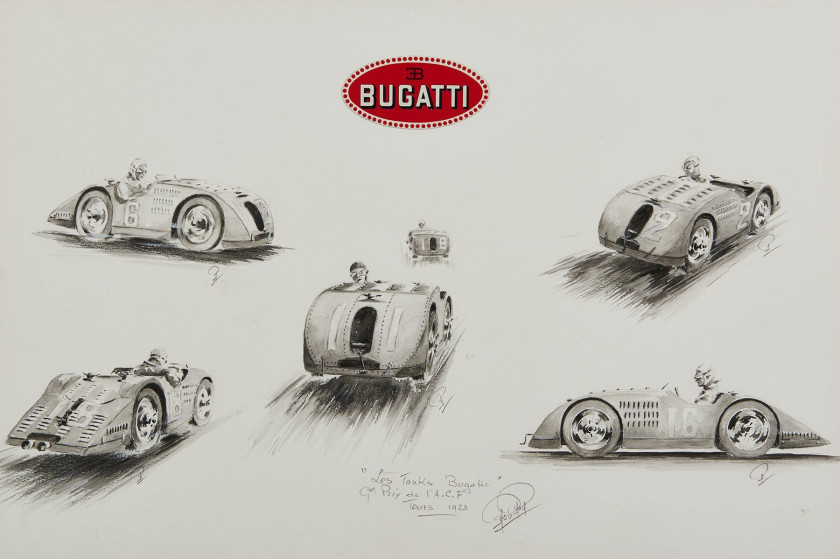 Rob ROY (Robert Le Proux de la Rivière 1909- 1992)  Grand Prix de l'ACF, Tours 1923, les Tanks Bugatti