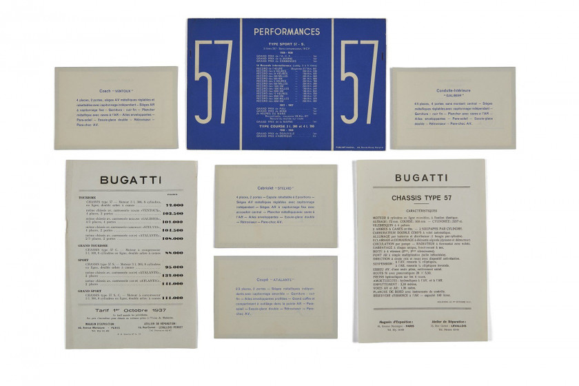 BUGATTI  Type 57, dépliant performances 1936 et 1937