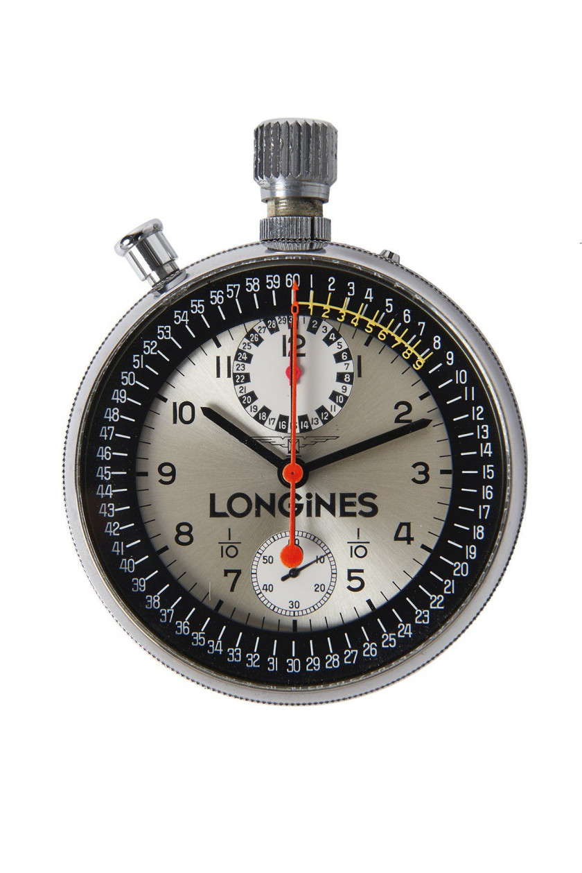 LONGINES RATTRAPANTE, vers 1970 Très rare et beau chronographe de poche en acier