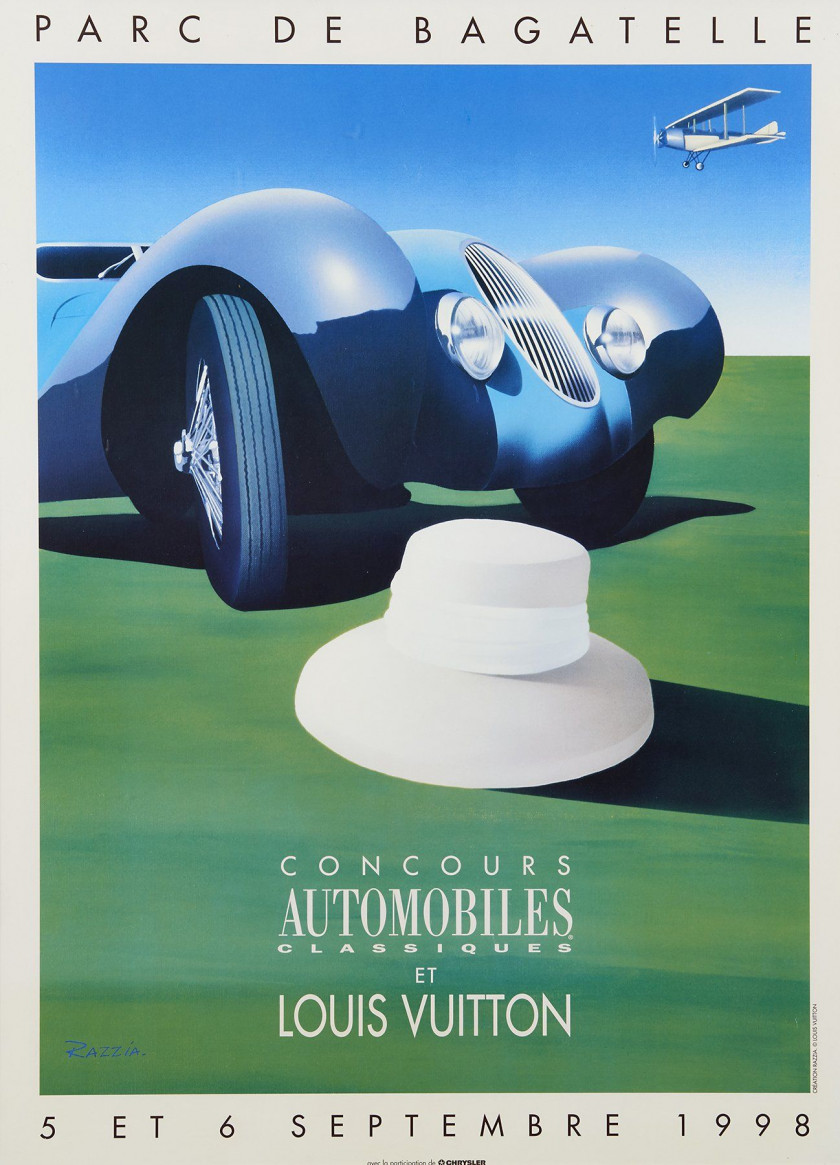 CONCOURS D'ELEGANCE DE BAGATELLE-LOUIS VUITTON CLASSIC  Trois affiches, éditions 1998, 2001 et 2003