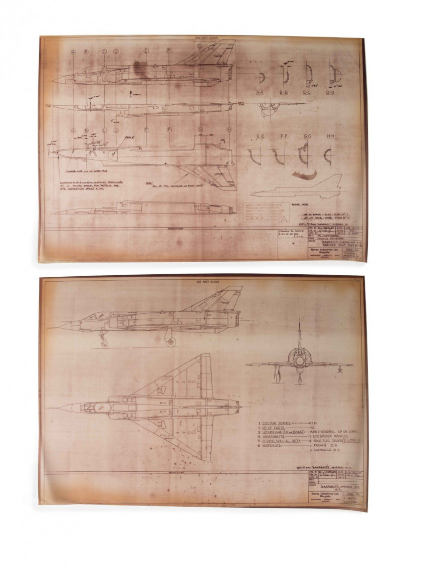 MIRAGE IIIE  Ensemble de 26 plans de maquette