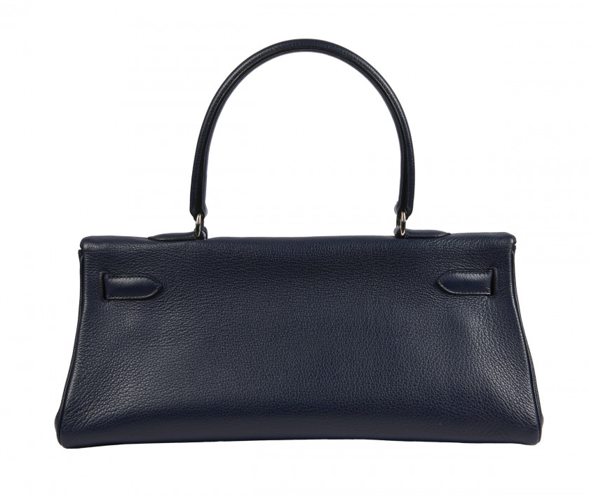 HERMÈS 2009  Sac KELLY SHOULDER Veau Togo bleu marine Garniture métal argenté palladié  KELLY SHOULDER bag Navy blue...