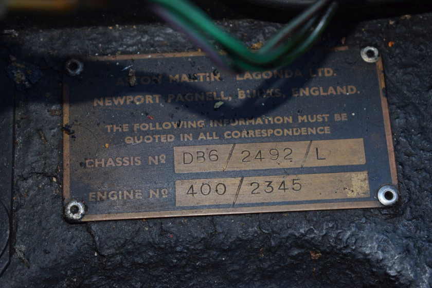 1966 Aston Martin DB6 Mk I Carte grise françaiseChâssis n° DB6/2492/LMoteur n°400/2345- Historique limpide, même propriétaire depuis 19