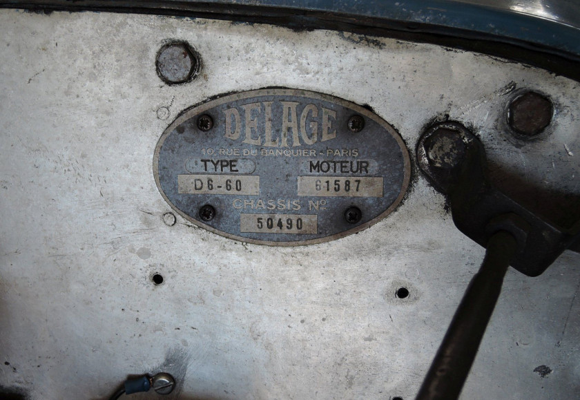 1937- 49 Delage D6-60 3 LSport Biplace ex-A.G.A.C.I. No reserve Carte grise françaiseChâssis n° 50490Moteur n° 61587- Voiture école off