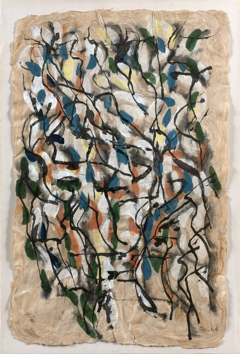 Jean-Paul RIOPELLE (1923 - 2002) Sans titre - 1966 Gouache sur bois martelé