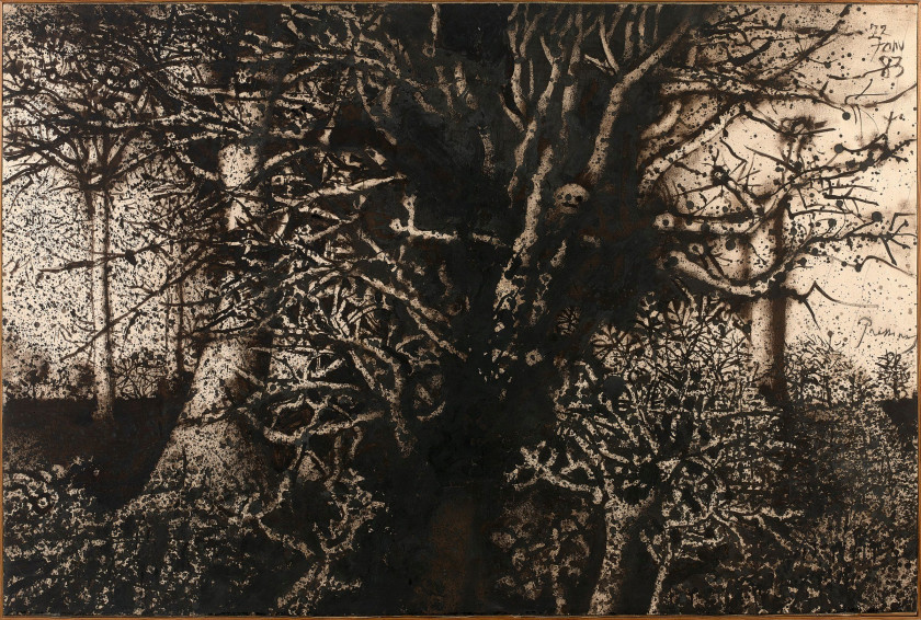 Mario PRASSINOS (1916 - 1985) Arbres - 1983 Huile sur papier marouflé sur toile