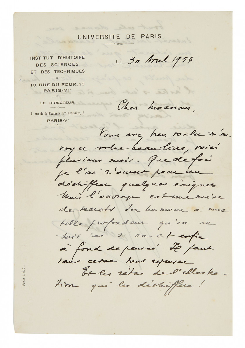 Gaston BACHELARD 1884-1962 Lettre autographe signée