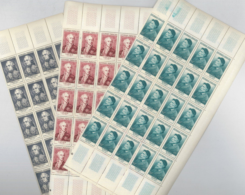 FRANCE - Ensemble de timbres-poste des années 1950 à 1960 neufs, en blocs, demi feuilles ou feuilles entières. Cote Y. et T. 45.800 €