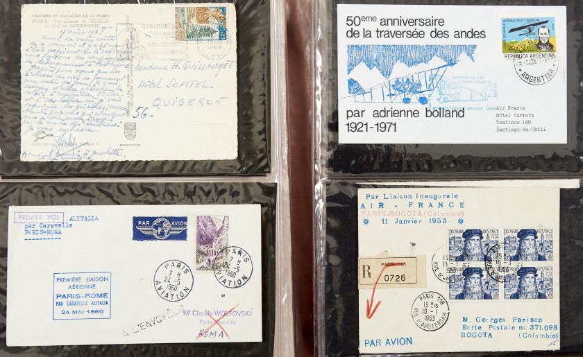 AEROPHILATHELIE Classeurs d'enveloppes premiers vols France et pays divers. Circa 1970