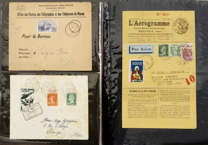 AEROPHILATHELIE Ensemble d'enveloppes premières liaisons poste aérienne, circa 1920-1930.