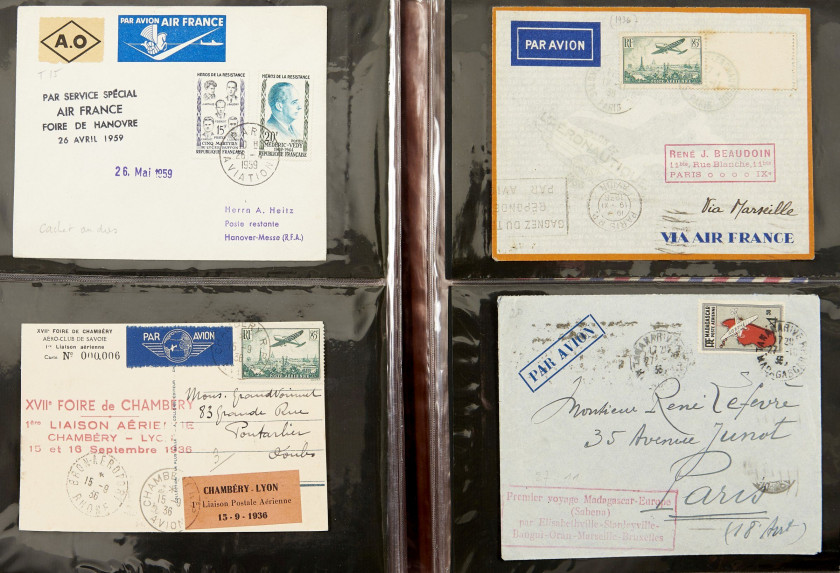 AEROPHILATHELIE Classeurs d'enveloppes premiers vols étranger. Avant guerre et circa 1960.