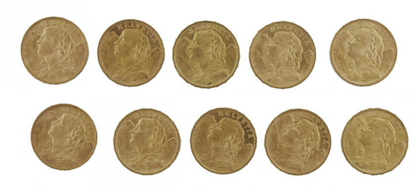 SUISSE 20 Francs. 10 pièces or  de 1930. Poids : 64.21 g.