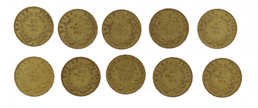 FRANCE 20 Francs. Napoléon III, Tête nue. 10 pièces or de 1855. Poids : 63.91 g.