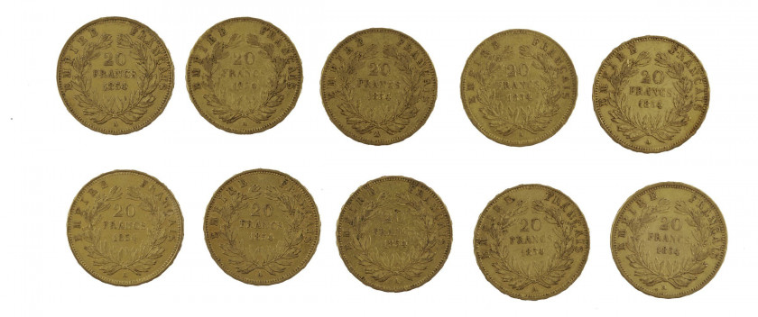 FRANCE 20 Francs. Napoléon III, Tête nue. 10 pièces or de 1854. Poids : 63.83 g.