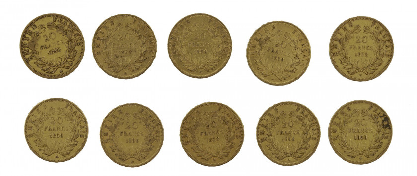 FRANCE 20 Francs. Napoléon III, Tête nue. 10 pièces or de 1858. Poids : 63.93 g.