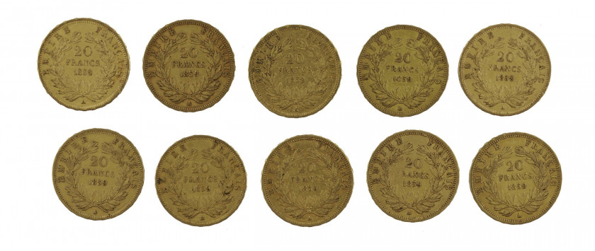 FRANCE 20 Francs. Napoléon III, Tête nue. 10 pièces or de 1859. Poids : 63.90 g.